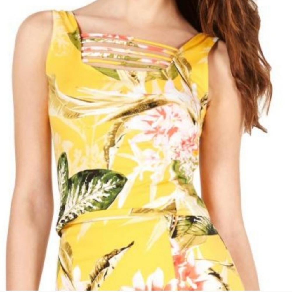 Guess cropped maeko palm print yellow‎ tank top size XL
